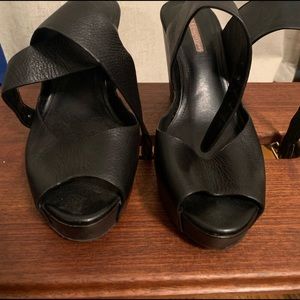 Black leather wedges